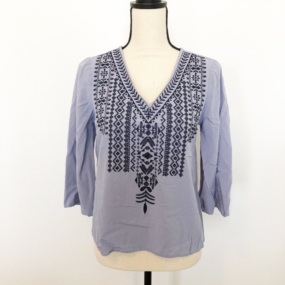 J. JILL Lavender Embroidered Tribal Print Blouse Womens XS Petite Flowy